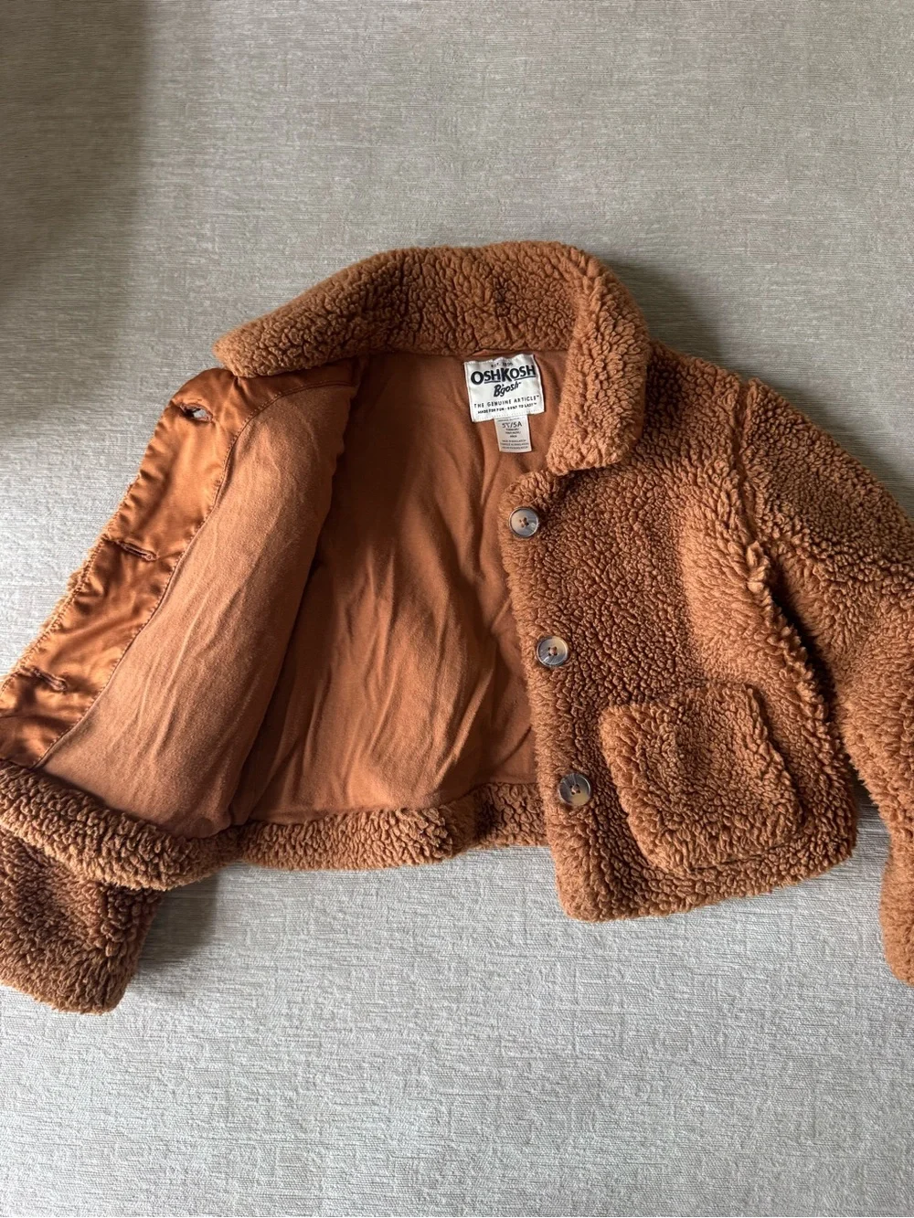 OshKosh B’gosh Teddy Sherpa Jacket Brown Cozy Fleece Coat Toddler Girls Size 5T